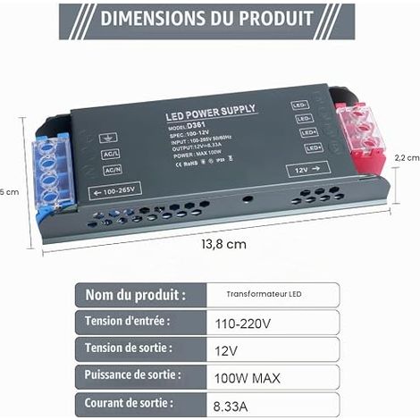 LED Transformer 220 V 12 V, 100 W Constant Voltage LED Driver (1/4)