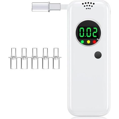 Professional breathalyzer - Portable, batteries not included, includes 6 mouthpieces, white. (1/5)