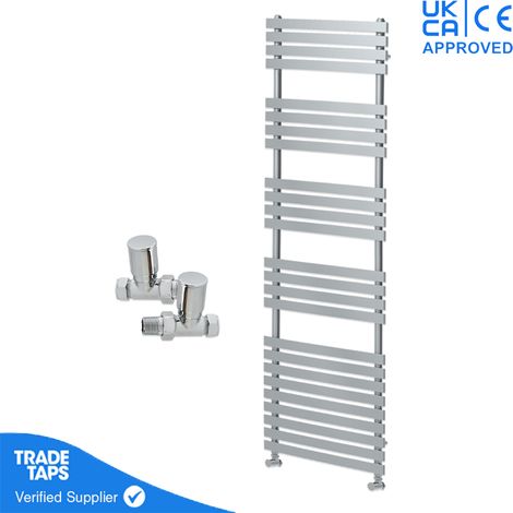 Delta Chrome Flat Panel Towel Rail - 1742 x 500mm - Straight Manual Round Valve Pair (1/3)