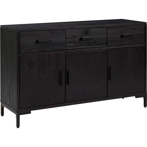 Credenza cassettiera mobile contenitore organizer cucina soggiorno salotto 110 x 35 x 70 cm legno massello di pino nero 020035843