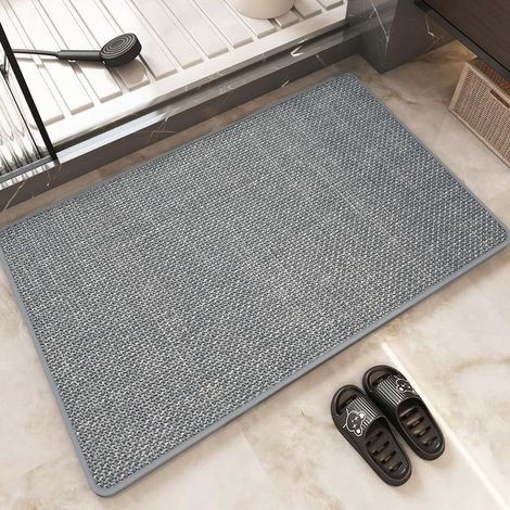 Ultradünne Badematte 40 x 60 cm, rutschfest, super saugfähig, schnelltrocknend und komfortabel, passt unter Türen, Duschen und Waschbecken – Hellgrau (1/5)