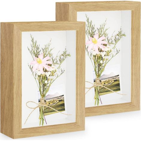 3D Bilderrahmen Objektrahmen Echtglas Holzfarbe 2er 10x15 cm (1/5)