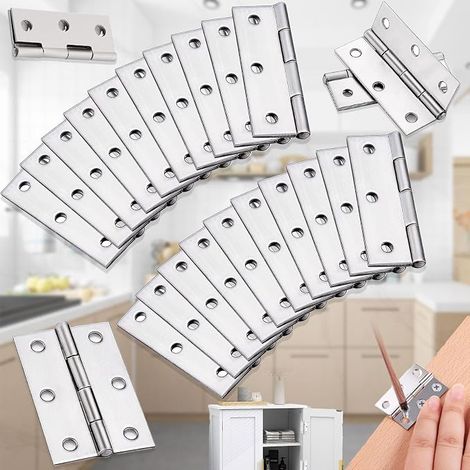 24 x Stainless Steel Hinges, Flat Hinges, Hinges Connectors, for Windows, Cabinets, Wooden Boxes, Wardrobe Doors (1/5)