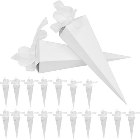 120 White Candy Cone Boxes with Ribbon - Gift Boxes for Weddings and Christenings (1/5)