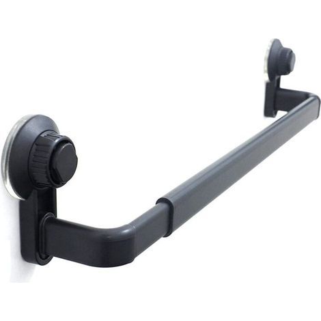 Porte Serviettes Salle de Bains, Noir Barres Porte Serviettes Mural Adhesif pour Douche et Cuisine, Étanche Barres Porte avec Crochet (52- 82cm),-- (1/4)