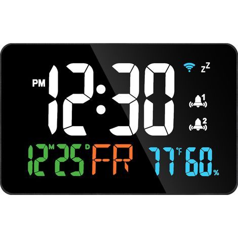 LED digital wall clock, 120° wide-angle LED screen, WiFi automatic calibration, remote monitoring via app, 4-level brightness adjustment, suitable for bedroom and (1/5)