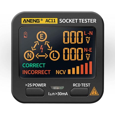 BEBUSINGOTO Digitaler Steckdosen-Leistungsschaltertester, Spannungsprüfer für die Polarität elektrischer Stromkreise mit Anzeige, AC110-250V (EU-Stecker) (1/5)