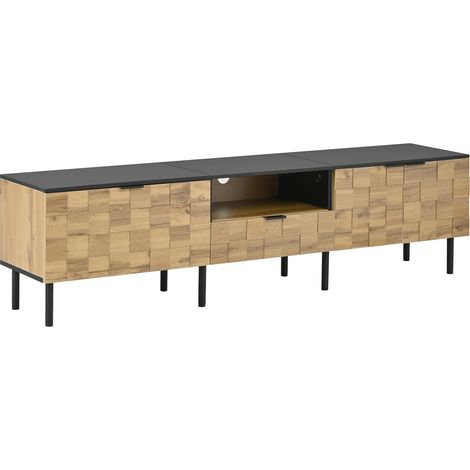 Mueble TV con 2 puertas, cajón y hueco abierto, efecto madera, patas metálicas, 170 cm (1/5)