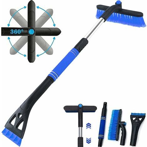 Pair - 3 en 1 Brosse à Neige, Grattoir Voiture, Brosse Voiture, Gratte Givre, poignée en Mousse pour racloir à Glace, Balais à Neige pour Auto Extensible (Bleu) (1/5)