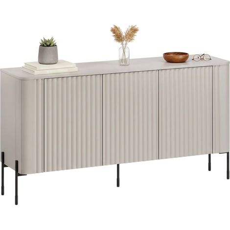 Credenza Susegana, Madia da salotto con tre ante battenti, Rialzata da terra, 150x40 h80 cm, Beige