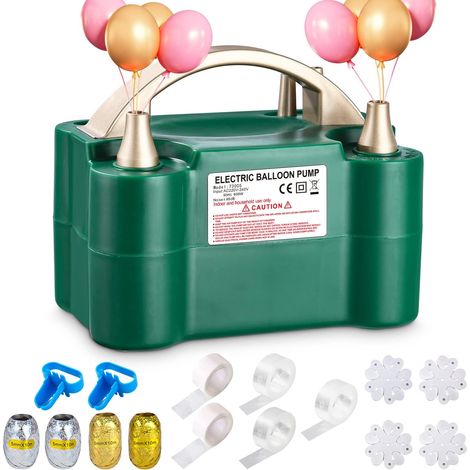 Elektrische Ballonpumpe, 600 W, Doppeldüse mit automatischem und halbautomatischem Modus, inklusive Zubehör wie Ballonknoten, Ballonkette und Band für Partys, Hochzeiten und Geburtstage (1/5)