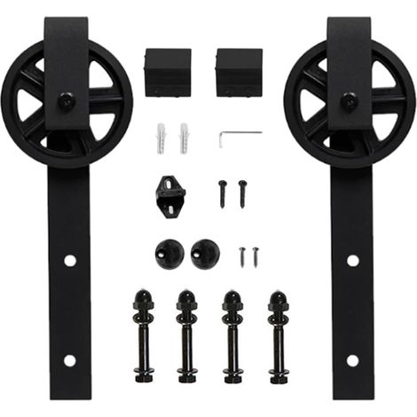 Kit de quincaillerie for Porte coulissante en Acier et Bois de Grange, avec Gros Rouleaux Antiques, for Placard, for Porte coulissante intérieure (Rail Non Inclus)(Big Wheels) (1/5)