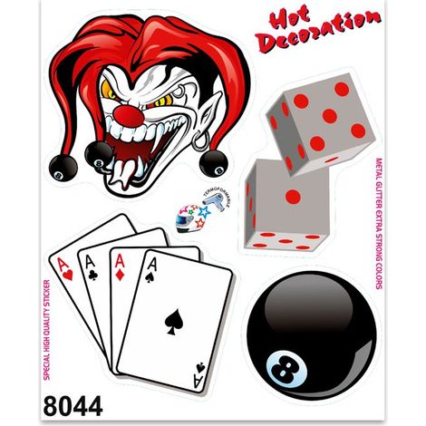 Adesivi Stickers Medi Joker Carte Palla 8 Dadi 13,5 x 16 cm (1/4)