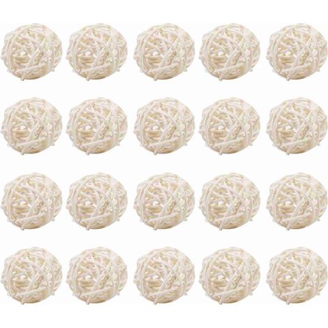Ausla Boules Décoratives Colorées en Rotin, 20 Pièces, Petits Ornements Artisanaux, Parfaits pour les Décorations de Mariage, de Noël, de Fête D'anniversaire (WHITE) (1/5)