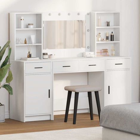 Schminktischset mit LED mit Schubladen 3 pcs Weiß Holzwerkstoff