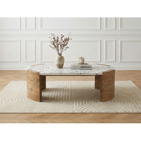 BOBOCHIC - Table basse ovale 110 cm TORVI plateau terrazzo et pieds bois massif de manguier