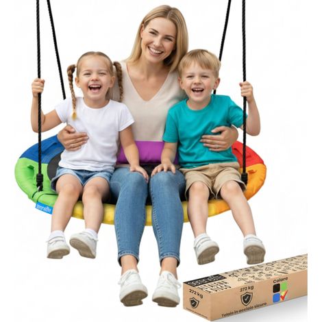 SereneLife Altalena da Giardino per Bambini con Kit di Fissaggio, Diametro 102 cm, Corde Regolabili e Girevole, Altalena Resistente per Esterno (1/5)