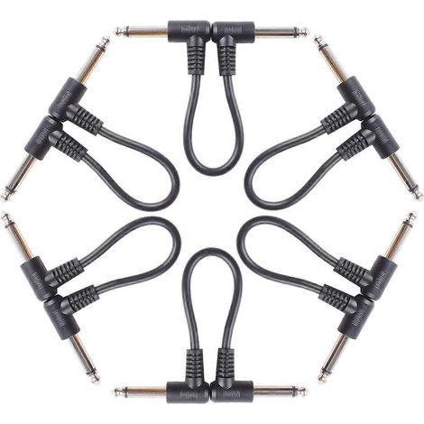 6 câbles patch pour guitare, câbles pour pédales d'effet de 18 cm, interface 6,35 mm, fiches coudées, faible bruit