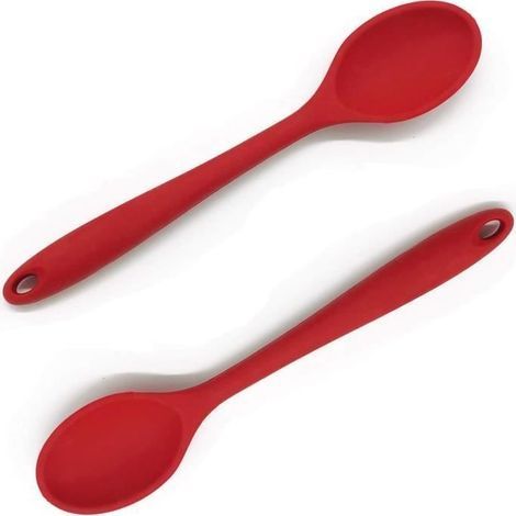 (Rot) Set mit 2 BPA-freien, antihaftbeschichteten Silikon-Küchenlöffeln zum Rühren, Schöpfen, Umrühren und Servieren (rot) (1/4)