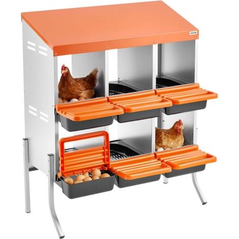 Nidos para Gallinas, 6 Compartimentos, con Patas de Soporte, Fácil Recogida de Huevos, Acero Galvanizado y Plástico de Alta Resistencia, para Gallinas Ponedoras, Naranja, 795 x 525 x 990 mm (1/5)