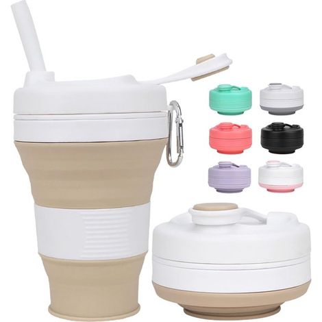 Tazza pieghevole, tazza portatile da portare sempre con sé, silicone senza BPA, capacità 600 ml, color kaki (1/5)