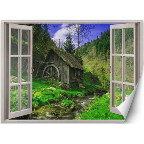 Carta Da Parati, Finestra - Vista di una capanna nella foresta - 210x150 (1/5)