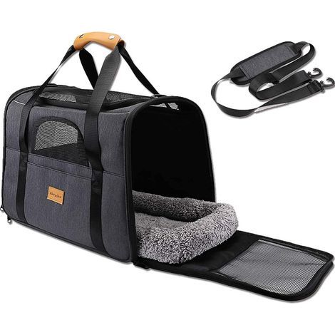 Sac de transport pour chat pliable et aéré – Coussin amovible et lavable – Utilisation en avion et voiture – Charge max 6.8 kg (1/5)