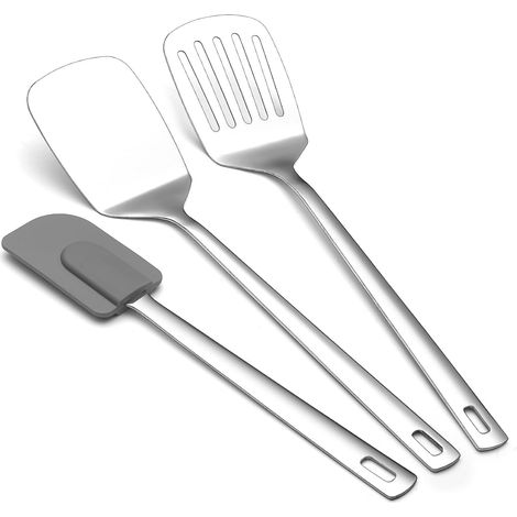 spatules en acier inoxydable 3pcs, spatule en métal pleine, fendue et flexible, ustensiles de cuisson pour poêles antiadhésives, résistante à la chaleur élevée (1/5)