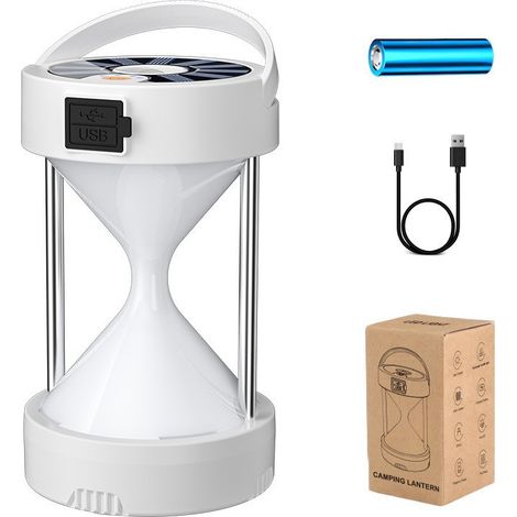 Lampe Solaire de Camping Rechargeable Lanterne Led a Piles 1800mAh Lampe Torche Lampes de Randonnée Lumière Solaire Extérieure Lampe Tente pour Camping/Pêche/Coupure de Courant Blanc