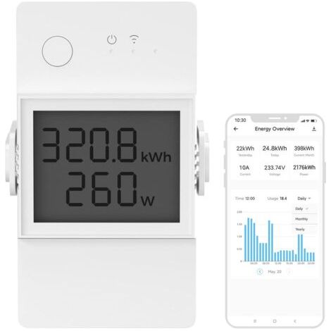 Soldes POW Elite Interrupteur Connecté WiFi avec Mesure Consommation Electrique, 20A/5000W Haute Puissance Interrupteur Sans Fil, Wattmetre Compatible avec Amazon Alexa/Google Home, écran LCD (1/5)