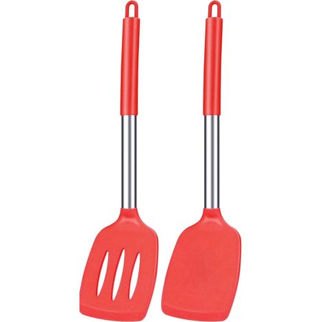 Spatule En Silicone - Résistant À La Chaleur Jusqu'à 230 °C - Pour Poisson Œufs Crêpes - Sans BPA - Avec Manche En Acier Inoxydable 18/8 - Lot De 2 (1/5)