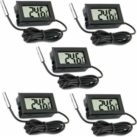Set mit 5 digitalen LCD-Thermometern mit externer Sonde für Auto, Kühlschrank, Gefrierschrank und Aquarium (1/5)