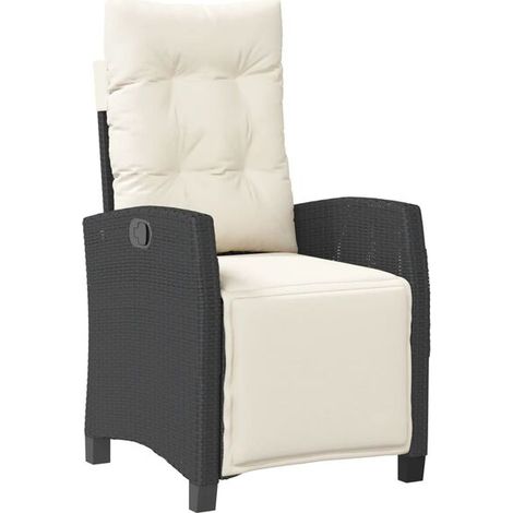 Fauteuil inclinable et repose-pieds en résine tissée noire (1/5)