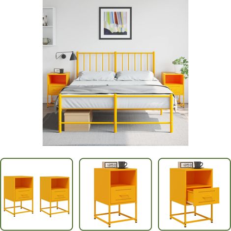 Meuble industriel - Tables de chevet 2 pcs jaune moutarde 36x39x60,5 cm acier (1/5)