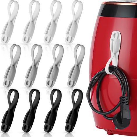 A set of 12 household appliance cord organizers, self-adhesive silicone cord winders, suitable for kitchen appliances (black, white).