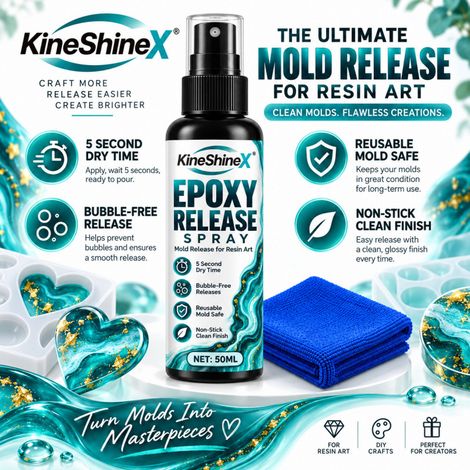 KineShineX Trennmittelspray für Epoxidharz, 50 ml, für Silikonformen und Harzbastelarbeiten (1/5)