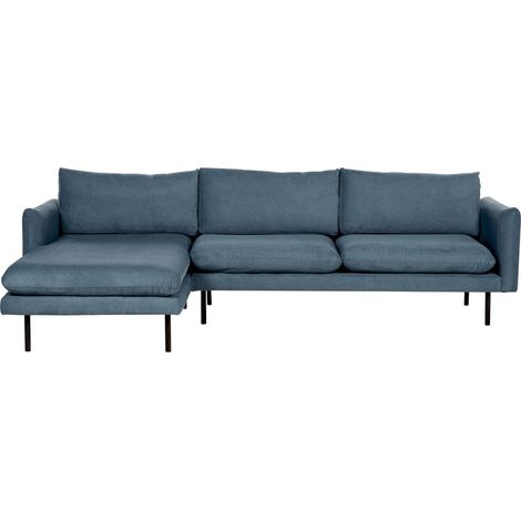 Divano angolare moderno in tessuto di ciniglia blu con gambe nere a 4 posti Vinterbro
