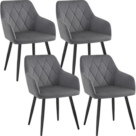WOLTU Set of 4pcs Kitchen Dining Chairs Velvet Armchairs with Metal Legs Dark Grey