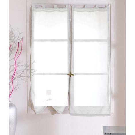Homemaison – Lot de 2 voiles à passants base droite 70 x 160 cm – Tissu uni 100% polyester – Finition ourlet – Conçus pour barres standard