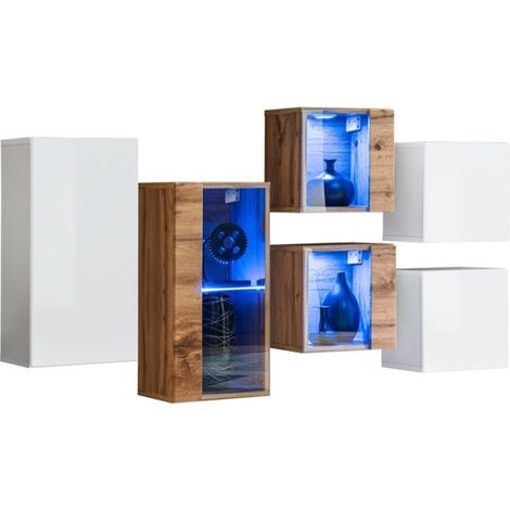Möbelset für das Wohnzimmer SWITCH SBIV – Eiche und Weiß – Integrierte LEDs – Modernes Design