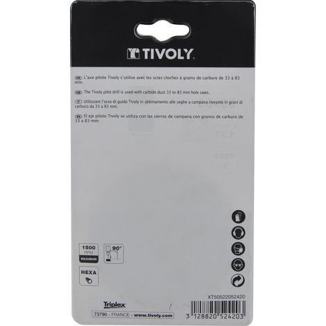 Tivoly • Base con sistema di fissaggio a intaglio con pilota • Da Ø33mm a Ø83mm • Lunghezza pilota Ø137mm • Per forare mattoni • Per forare blocchi di cemento