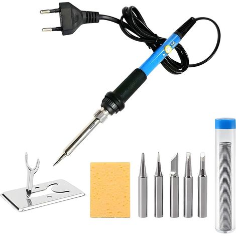 9 Pcs Fer a Souder Kit, 60W Fer à Souder Etain de Précision avec Interrupteur ON/OFF Température Réglable 200450℃ 8g Fil de Soudure 5 Pointes de Soudure pour Réparation Soudage Brasage Quotidiens (1/5)
