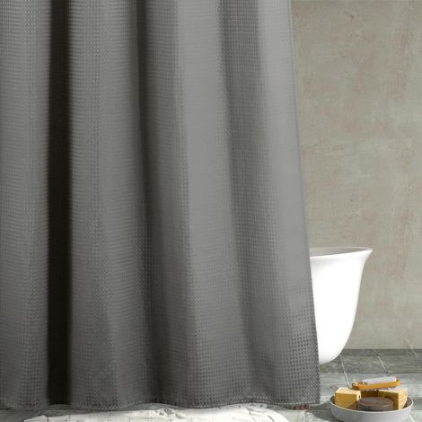 Rideau de douche gris en tissu long : Rideau de douche en tissu gaufré gris de 198 cm de long, résistant, lavable, en polyester épais pour la salle de bain Tissu de bain hydrofuge 183 x (1/5)