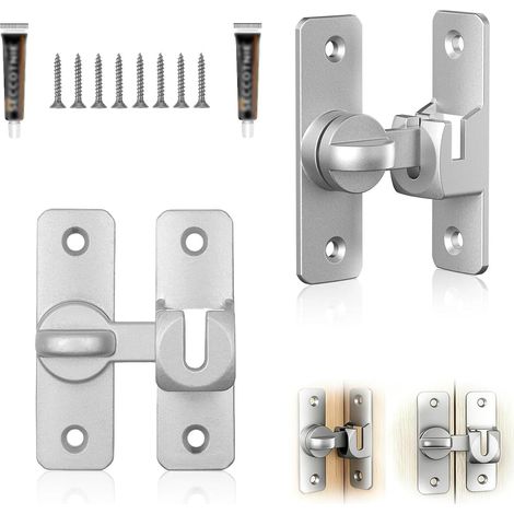Verrou Porte Coulissante, 2 Paires Loquet-Porte 90/180 Degrés, Alliage D'aluminium Loquet Porte Interieure, Noir Verrouillage-Porte, avec Vis et Adhésif, pour Chambre et Salle de Bain (1/5)