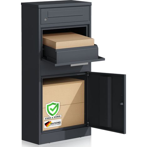 Paketbox mit Briefkasten Francois Wasserdichter Paketbriefkasten aus Stahl, abschließbar & freistehend in Anthrazit