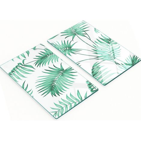 Tableros de vidrio duraderos y elegantes con estampado de hojas tropicales, 2x30x52 cm.