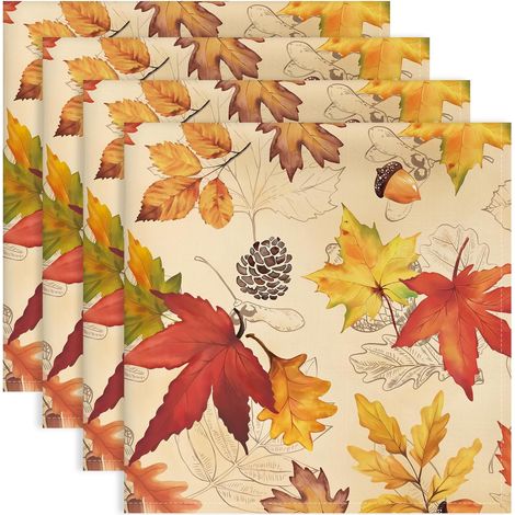Serviettes de Table Lot de 4, Serviettes en Tissu 100% Coton Feuille D'érable Doux et Confortable Réutilisables pour Le Dîner Famille Cuisine Décorations Cadeaux(45cm×45cm) (1/5)