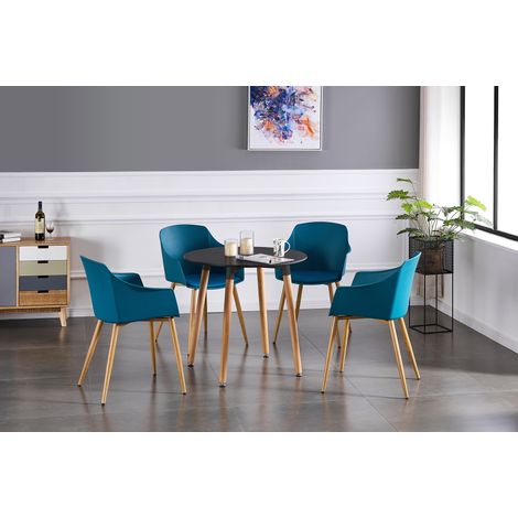 Juego de comedor Halo Round Eden: una mesa de comedor de madera negra y un juego de 4 sillas de comedor de madera azul - Comedor Cocina (1/5)