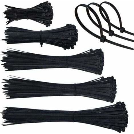 500 Pièces Collier de Serrage Plastique, Serre Cable Plastique 4mm Zip Ties 100/150/200/250/300mm, Colliers Serre Cable Collier Rilsan Nylon pour Cable Management (Noir) (1/4)