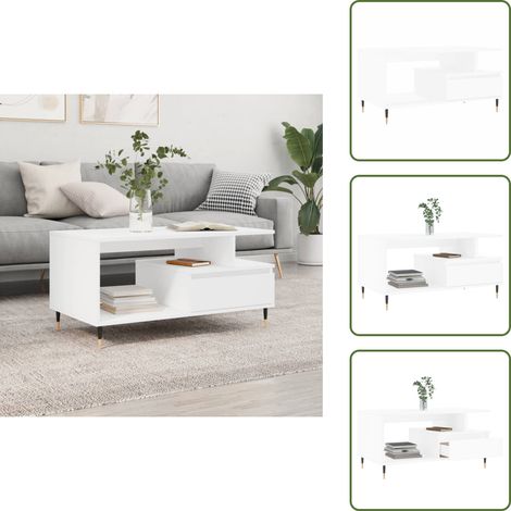 Stauraum Couchtisch - vidaXL Couchtisch Weiß 90x49x45 cm Holzwerkstoff - Metallbeine Couchtisch (1/5)